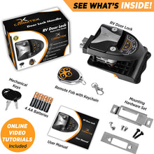 Carmtek - RV Keyless Entry Door Lock Latch Handle | RV Door Lock with Deadbolt, Keypad and Fob | Keyless RV Door Handle for Travel Trailer Camper, Made of Zinc Alloy (Back/Front)