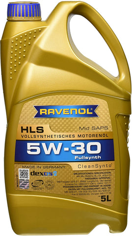 Ravenol J1A1531 SAE 5W-30 Motor Oil - HLS Full Synthetic GM Dexos2, MB 229.51, Longlife-04 Approved (5 Liter)