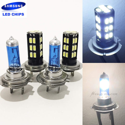 2 Pair H7 White 100W Halogen H7 Bright Chip 30 LED Xenon Light Lamp Headlight Bulb (High/Low Beam) Hi/Lo Stock Replace