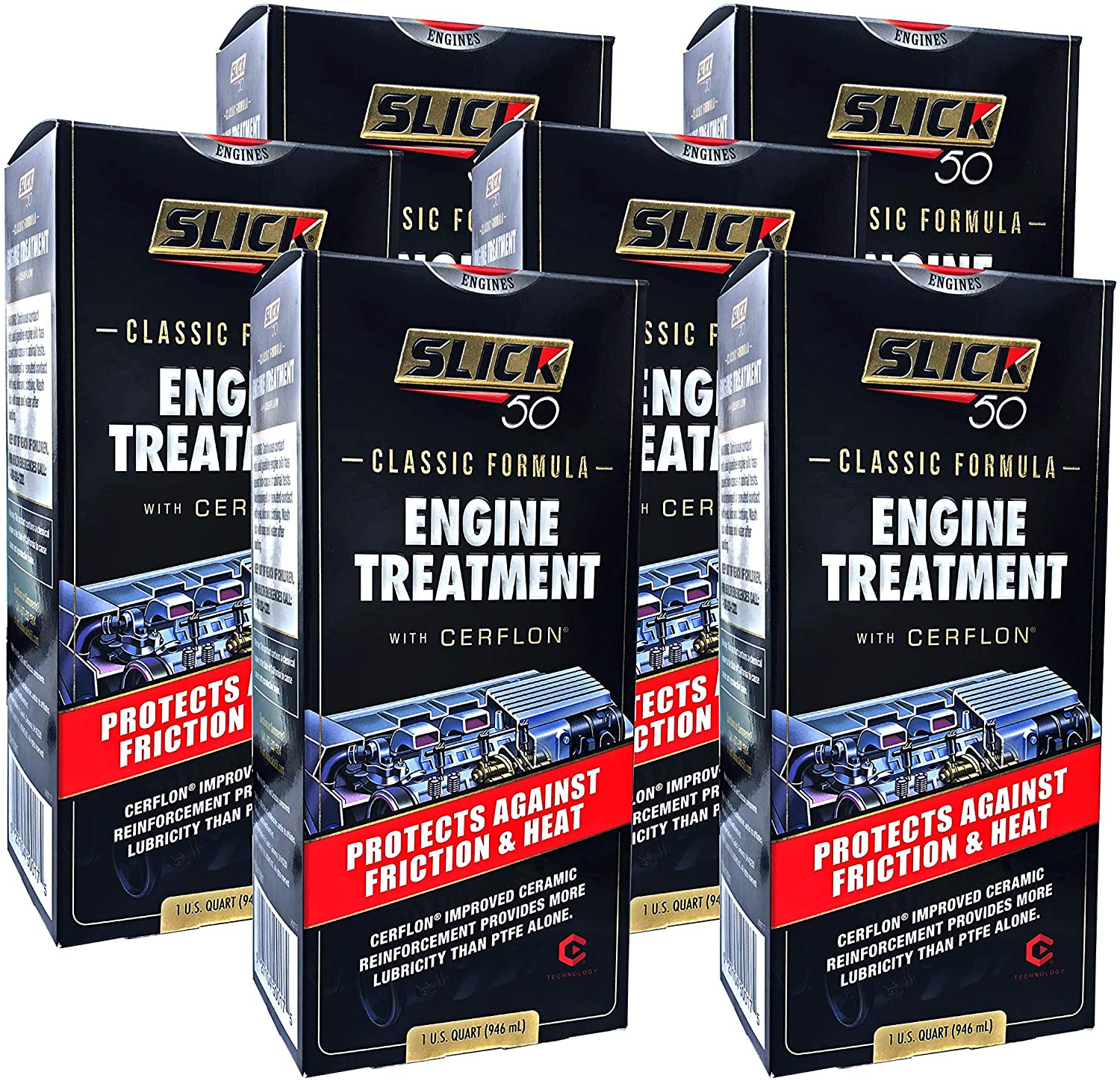 Slick 50 SL-750017-06 Classic Engine Treatment with Cerflon PTFE, 32 fl. oz, 6 Pack