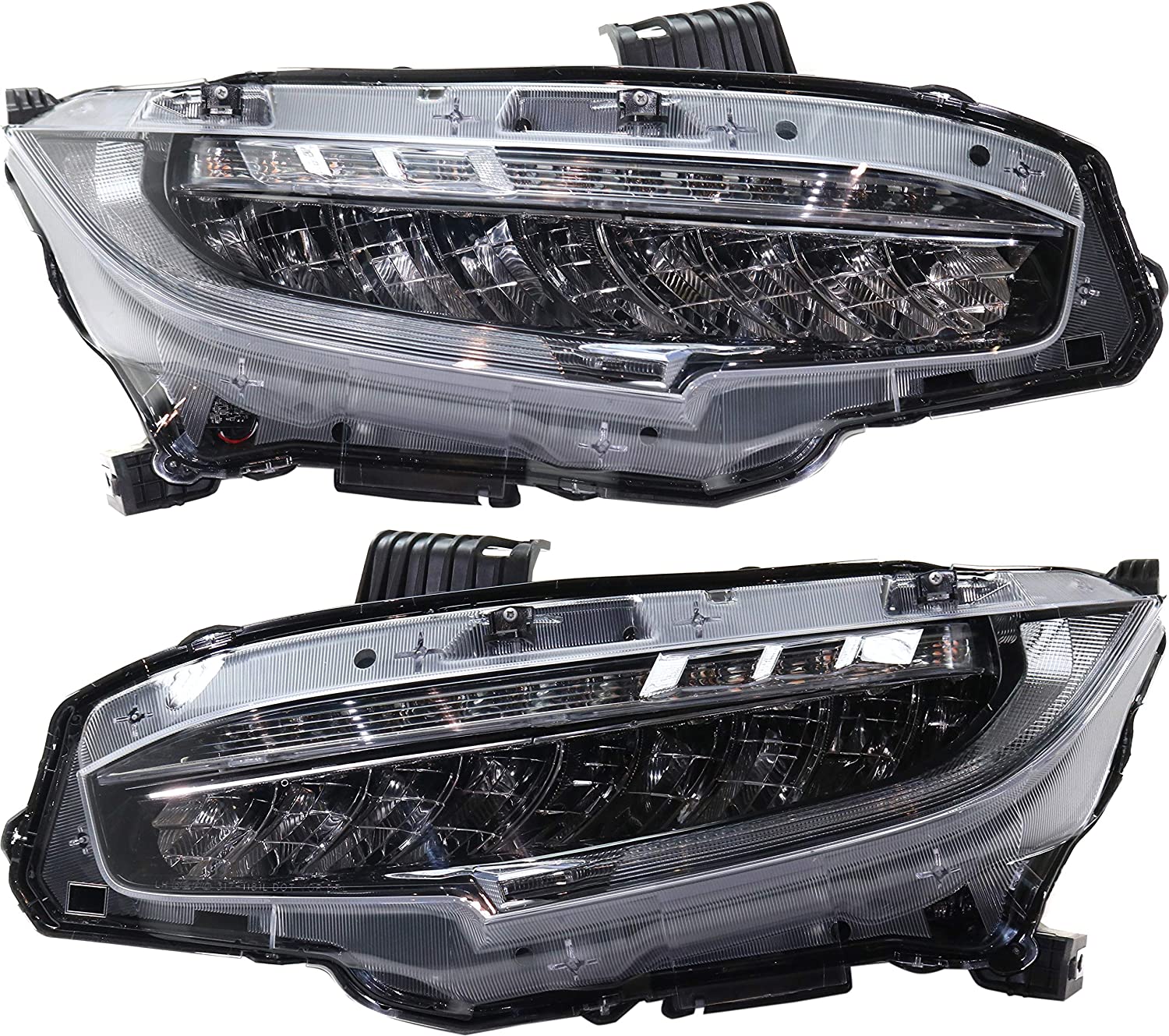 Headlight Assembly Compatible with 2016-2018 Honda Civic LED Composite Clear Lens With bulb(s) Pair Driver and Passenger Side
