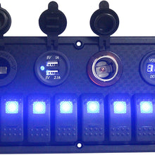 BANDC 8 Gang Rocker Switch Panel & Power Socket/Cigarette Socket/USB Socket/Voltmeter