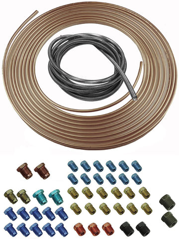 Copper Nickel Brake Line Tubing Kit 3/16 OD 25 Foot Coil Roll Fittings Spring 47 (L-5-4 + L-3-2 + L-3-7)