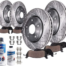 Detroit Axle - 12.58'' Front and 12.13'' Rear Drilled & Slotted Brake Rotors Ceramic Pads w/Hardware & Brake Kit Cleaner & Fluid for 2013 Infiniti JX35 - [2014-2017 QX60] - 2013-2017 Nissan Pathfinder