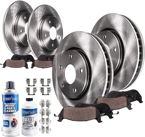 Detroit Axle - All (4) Front and Rear Disc Brake Kit Rotors w/Ceramic Pads w/Hardware & Brake Kit Cleaner & Fluid for 2013 Kia Optima 2.4L - [2014-2015 Kia Optima w/Manual Parking Brake Kit ]