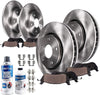 Detroit Axle - Front And Rear Disc Rotors + Ceramic Brake Pads w/Hardware Clips + Brake Cleaner & Fluid Replacement for Hyundai Sonata Kia Optima - 10pc Set