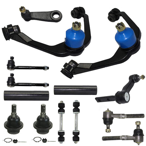 14-Piece 2WD Only Front Suspension Kit, Upper Control Arms, Lower Ball Joints, Inner and Outer Tie Rod Ends, Sway Bar End Links, Adjustment Sleeves, Pitman and Idler Arm w/2.48