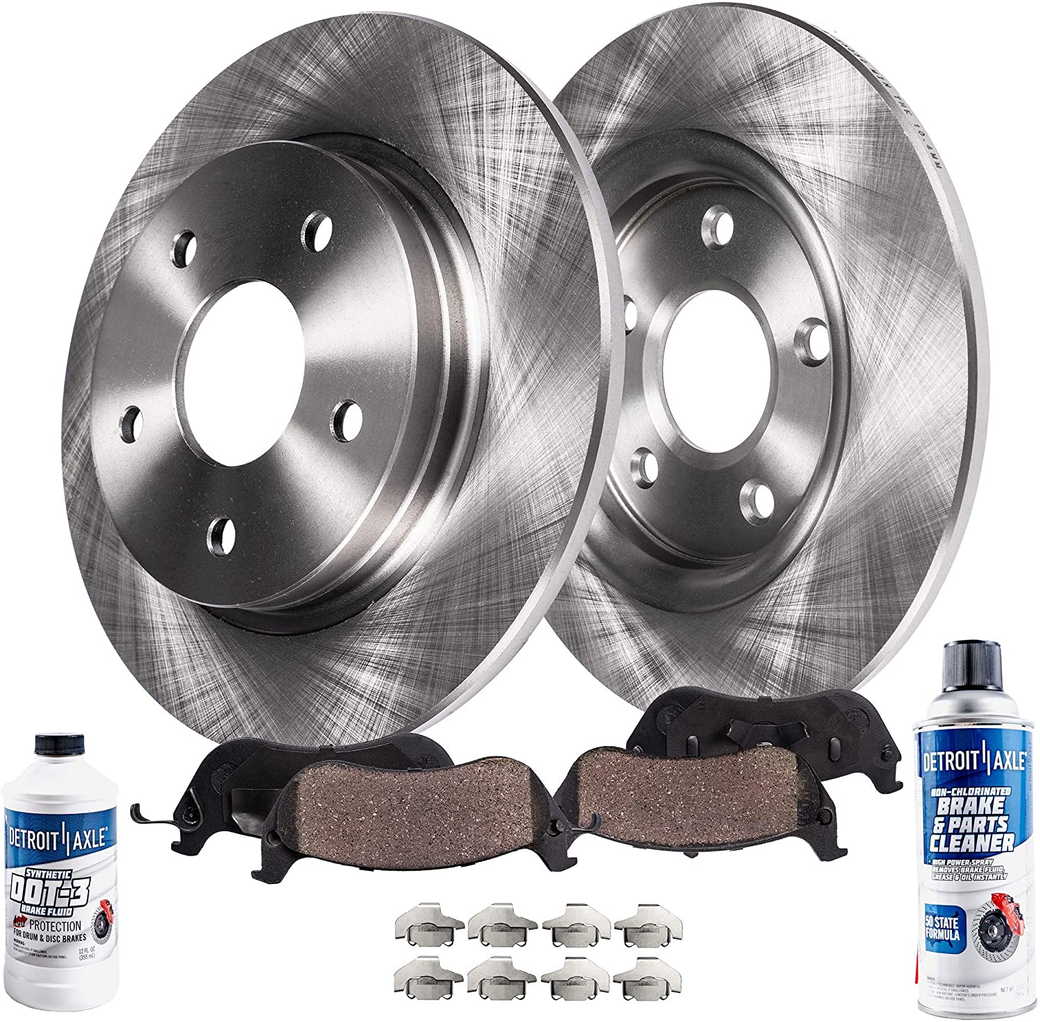 Detroit Axle - Pair (2) Rear Disc Brake Kit Rotors w/Ceramic Pads w/Hardware & Brake Kit Cleaner & Fluid for 2002 2003 2004 2005 2006 Toyota Camry - [2005-2007 Avalon] - 2004-2008 Solara