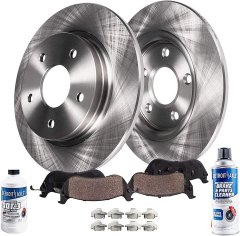 Detroit Axle - Pair (2) Rear Disc Brake Kit Rotors w/Ceramic Pads w/Hardware & Brake Kit Cleaner & Fluid for 2003 2004 2005 2006 2007 Jeep Liberty - [2003-2006 Wrangler]