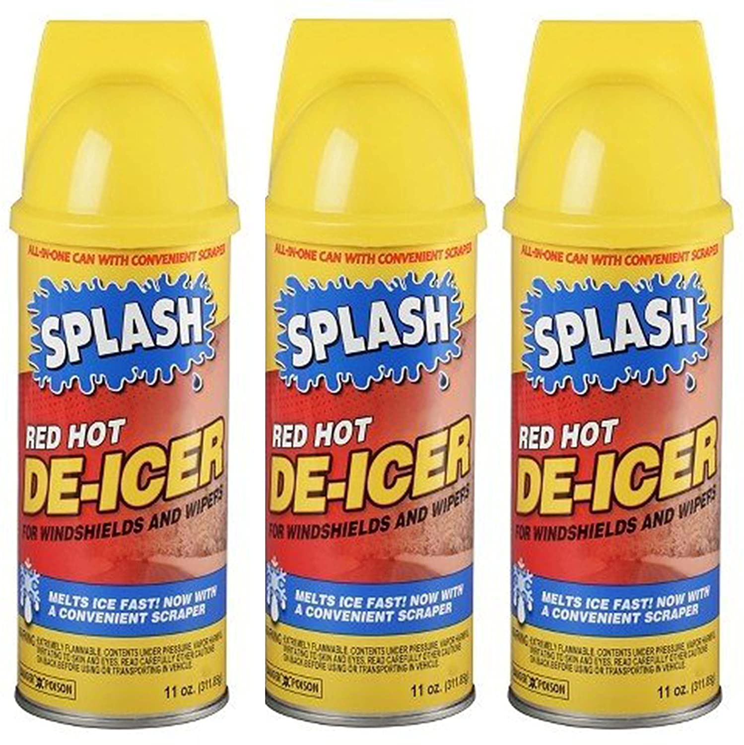 SPLASH Red Hot De-icer Windshield and Wipers Aerosol Spray, 11 Ounces (Pack of 3)=33 Ounces