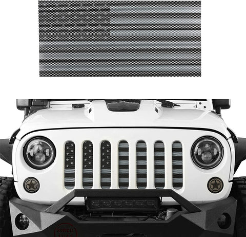 Hooke Road Front Grill Mesh Grille Insert US Flag Old Glory for 2007-2018 Jeep Wrangler JK & Wrangler Unlimited (Black Out)