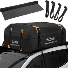 Scombi Military-Grade Waterproof Rooftop Cargo Carrier – 19 Cubic Ft. with 4 Door Hooks, Zipper/Buckle Closure, Extra Strap – Black Roof Bag for Cars with or Without Rack