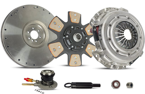 Clutch Kit With Slave And Flywheel Compatible With Blazer S10 C1500 K1500 GMC Jimmy Sonoma Savana P3500 Hombre 1996-2003 4.3L V6 GAS OHV Naturally Aspirated (6-Puck Clutch Disc Stage 2; 04-153CBFWS)