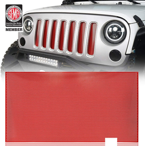 Hooke Road Wrangler Red Grill Mesh Insert Front Grille Bug Screen Deflector Compatible with Jeep JK Wrangler 2007-2018