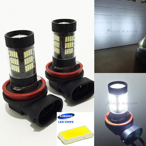 Mega Racer Pack of 2 H11 Bright Chip LED 57-SMD (FOG LAMP) Super White 6000K Headlight Bulb 12V Replace Xenon Light US