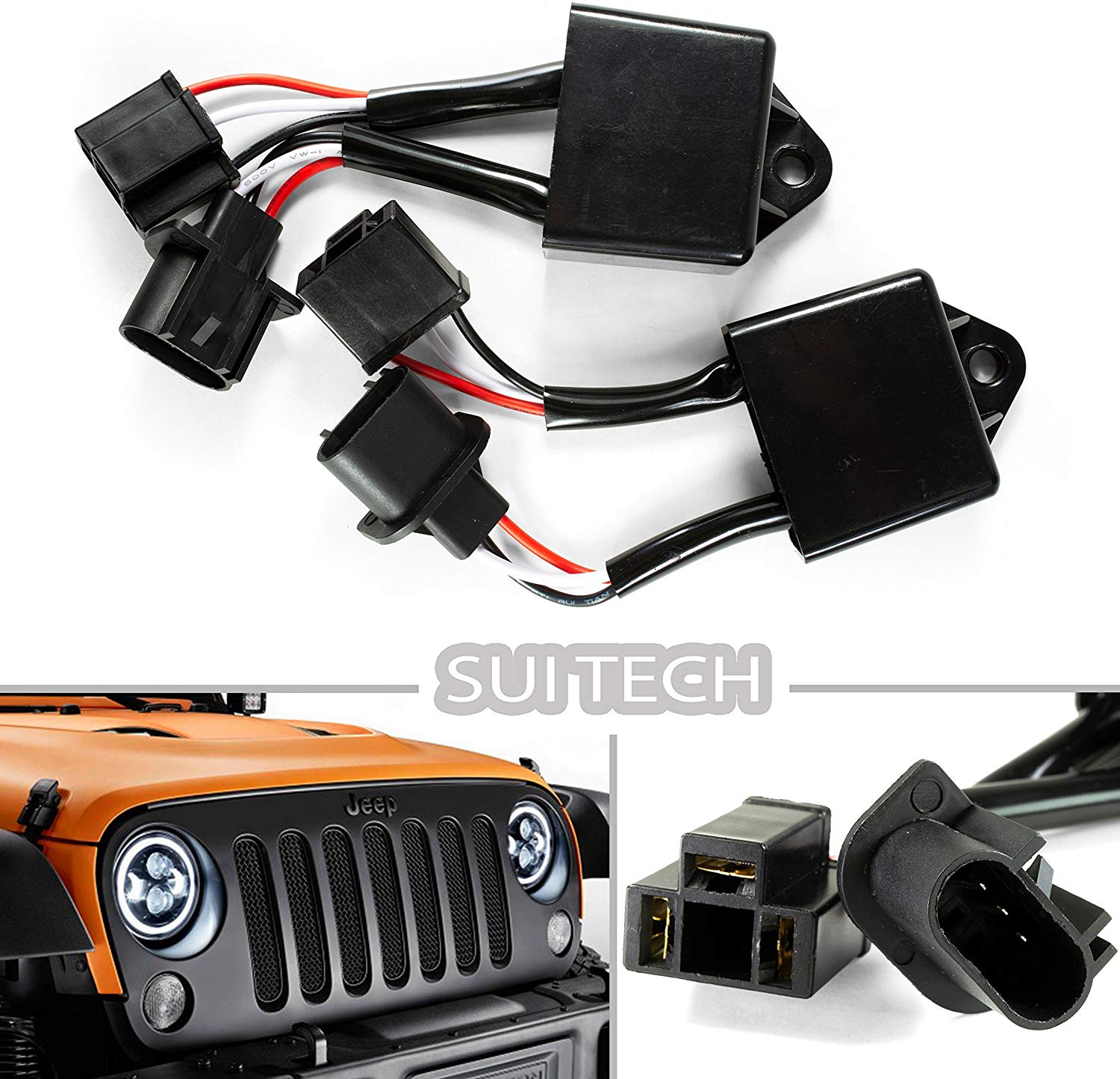 Anti Flicker Decoder & HID Kit Computer Warning Canceler - For 7 inch LED Headlight on Jeep Wrangler JK TJ or Trucks Motorcycle Car leds headlights bulbs (Back Plug (H13-H4))