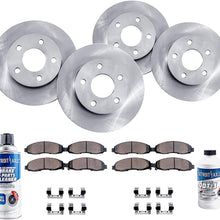 Detroit Axle - All (4) Front and Rear Disc Brake Kit Rotors w/Ceramic Pads w/Hardware & Brake Kit Cleaner & Fluid for 2000 2001 2002 2003 2004 2005 2006 Hyundai Santa Fe