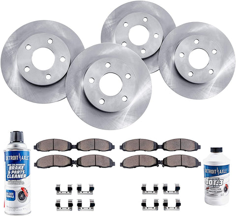Detroit Axle - 297mm Front and 300mm Rear Disc Brake Kit Rotors w/Ceramic Pads w/Hardware & Brake Kit Cleaner & Fluid for 2006 2007 Buick Terraza/Saturn Relay - [2006-2008 Chevy Uplander]
