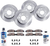 Detroit Axle - All (4) Front and Rear Disc Brake Kit Rotors w/Ceramic Pads w/Hardware & Brake Kit Cleaner & Fluid for 2000 2001 2002 2003 2004 2005 2006 Hyundai Santa Fe