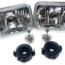 1 pair Crystal Clear 7 x 6 inch Glass Lens with H4 Halogen High Low Beam Headlight Lamp Conversion Replacement Kit -HID LED compatible