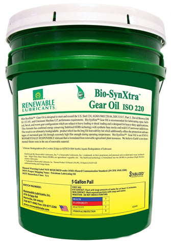 Renewable Lubricants Bio-SynXtra ISO 220 EP Gear Oil, 5 Gallon Pail