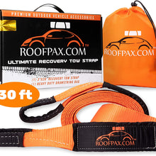 RoofPax Tow Strap 3" x 30 ft. Off Road Recovery Rope | 30,180 lb Break Strength Capacity | Heavy Duty Winch Strap with Triple Reinforced End Loops | Essential Recovery Kit for Getting Off-Road