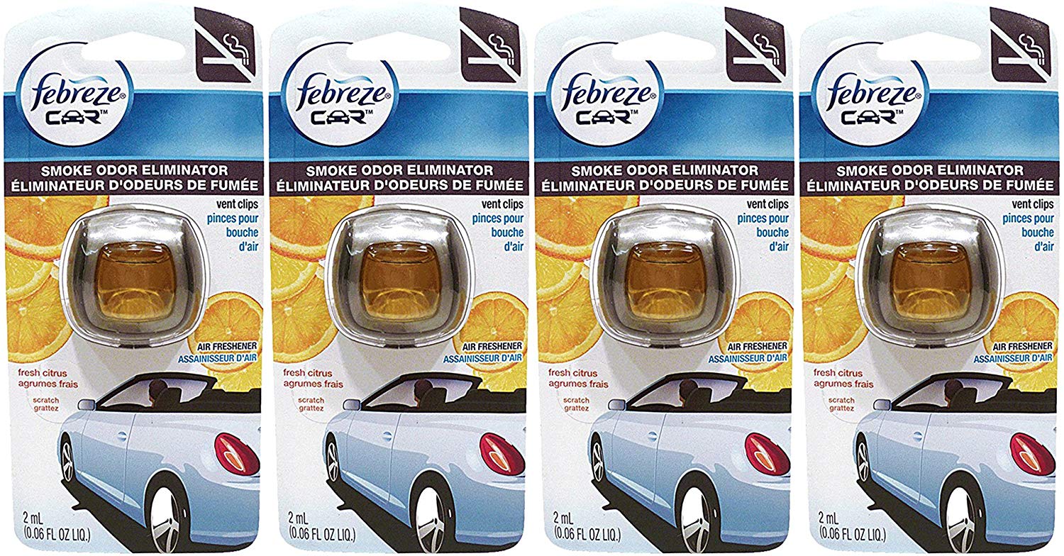 Febreze Car Vent Clips Air Freshener Smoke Odor Eliminator, Citrus Scent, (Pack of 4)