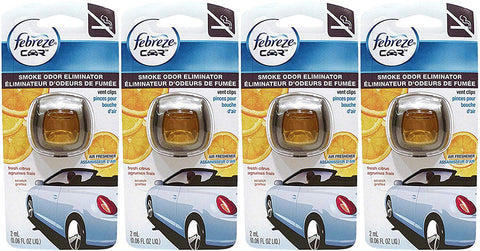 Febreze Car Vent Clips Air Freshener Smoke Odor Eliminator, Citrus Scent, (Pack of 4)