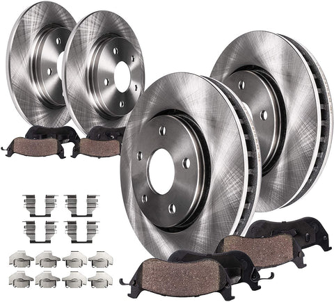 Detroit Axle - 302mm Front & 281mm Rear Disc Brake Kit Rotors w/Ceramic Pads w/Hardware for 97-03 Olds Aurora - [97-02 Park Avenue/Eldorado] - 00-04 Bonneville - [00-03 Lesabre]