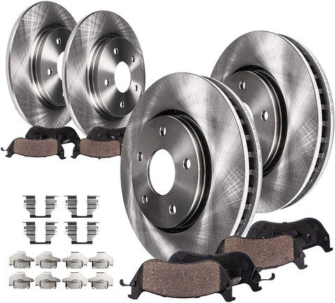 Detroit Axle - Complete FRONT & REAR Brake Kit Rotors & Ceramic Brake Kit Pads w/Hardware fits 2005-2007 2008 2009 2010 Jeep Grand Cherokee - [2006-2010 Jeep Commander]