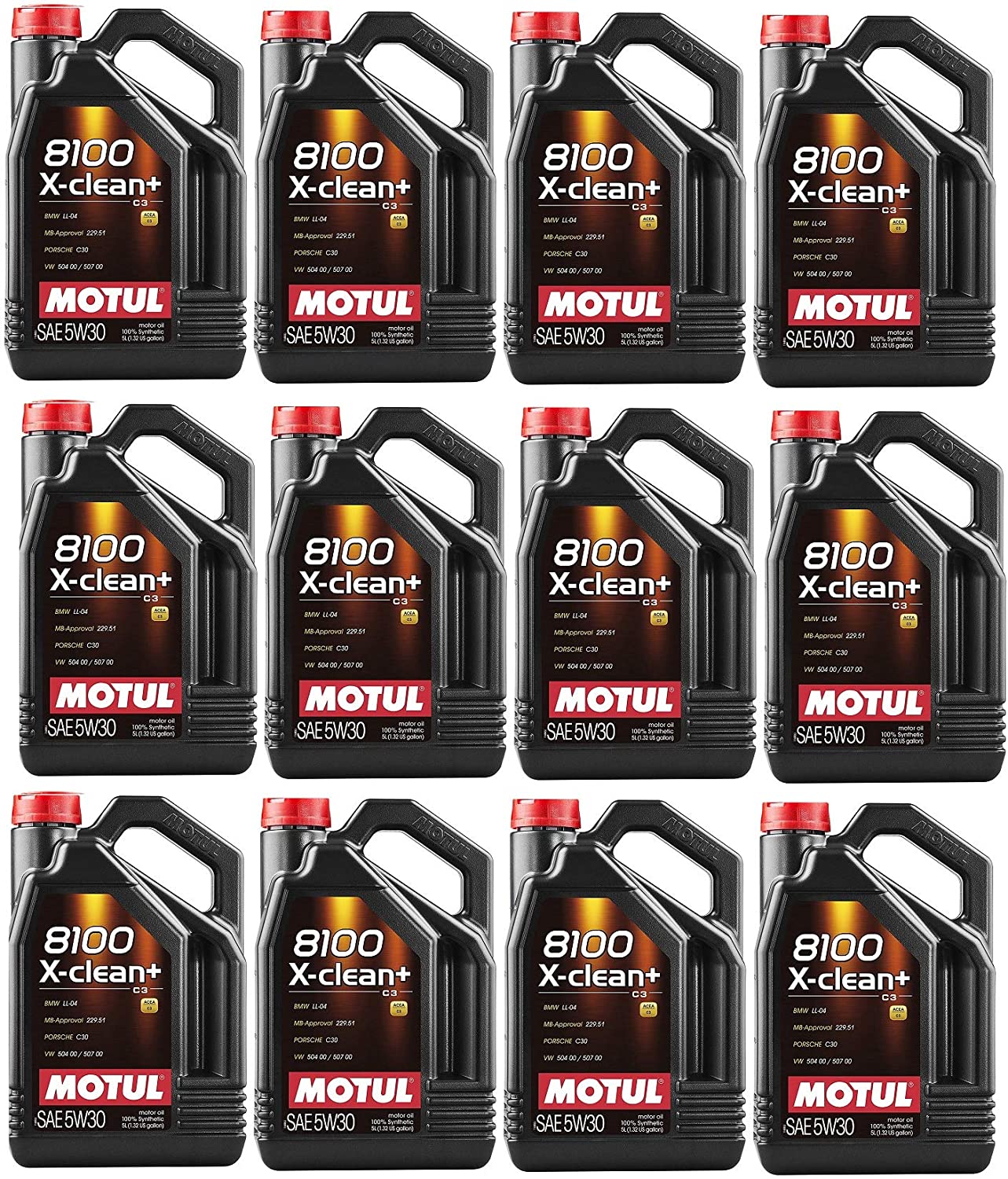 Motul 106377 Set of 12 8100 X-Clean+ 5W-30 Motor Oil 5-Liter Bottles