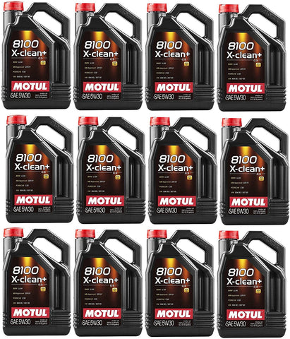 Motul 106377 Set of 12 8100 X-Clean+ 5W-30 Motor Oil 5-Liter Bottles