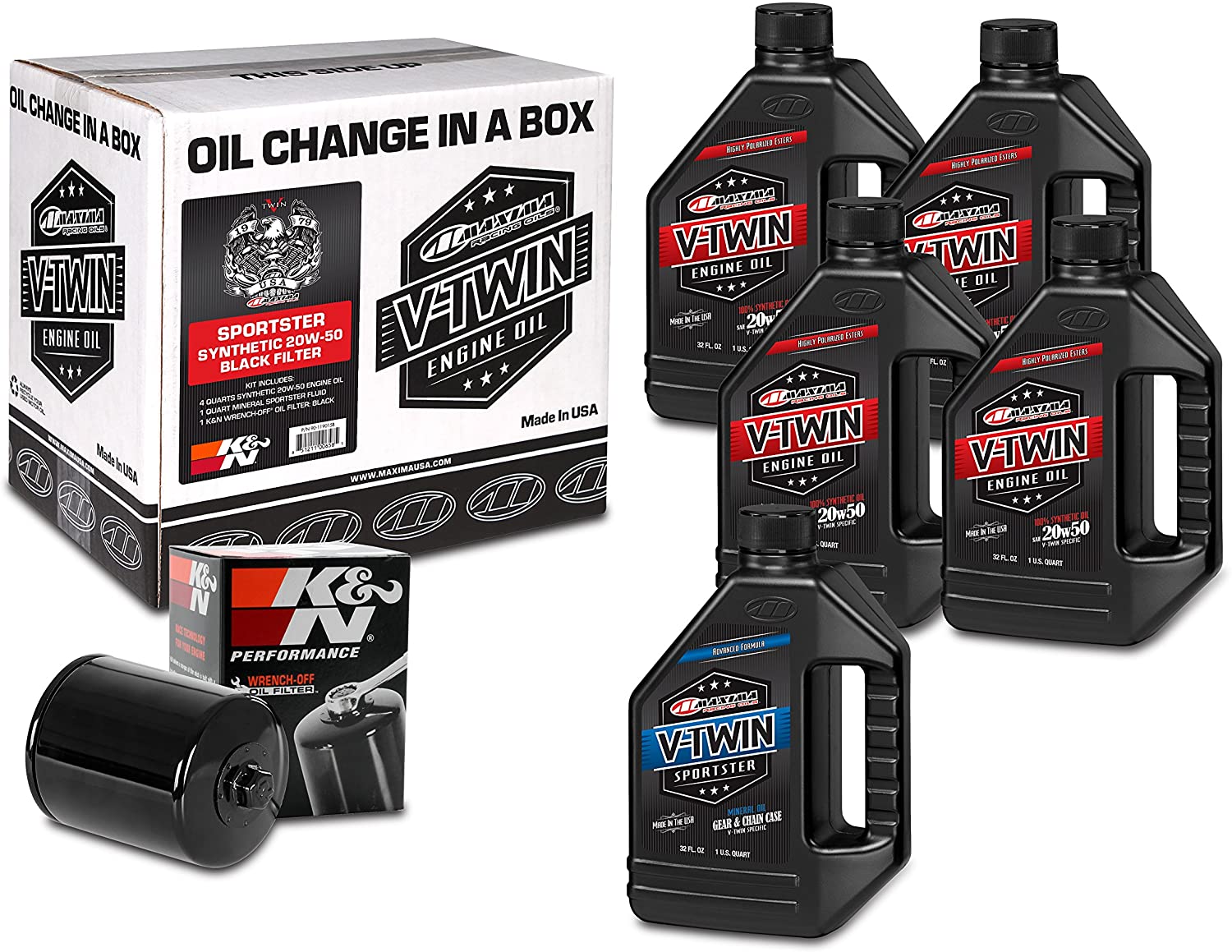 Maxima Racing Oils Black 90-119015B Sportster Synthetic 20W-50 Filter Complete Oil Change Kit, 160. Fluid_Ounces