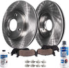 Detroit Axle - Pair (2) Front Disc Brake Kit Rotors w/Ceramic Pads w/Hardware & Brake Kit Cleaner & Fluid for 2012 2013 2014 2015 2016 2017 Hyundai Accent/Kia Rio