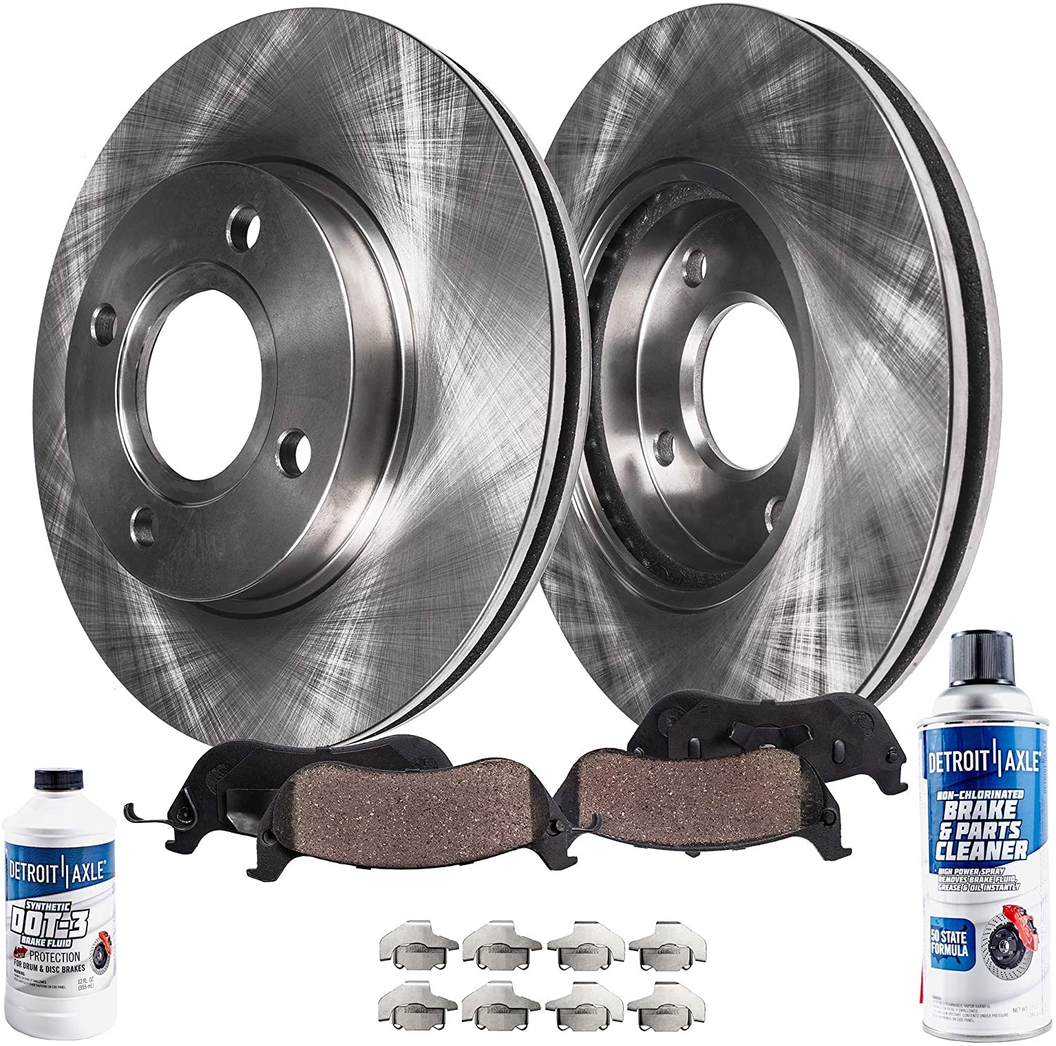 Detroit Axle - Front Disc Brake Kit Rotors & Ceramic Pads w/Clips Hardware Kit & Brake Kit CLEANER & FLUID for 2008 2009 2010 2011 Ford Focus