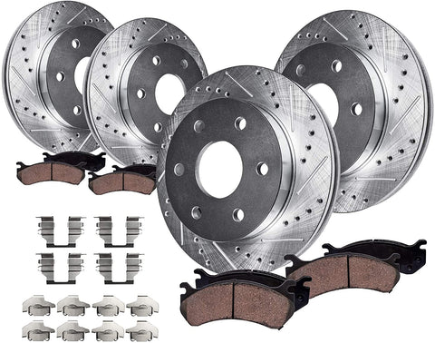 Detroit Axle - 325mm Front Rear Drilled & Slotted Brake Rotors Ceramic Pads for 2006-2007 Buick Rainier - [2006-09 Chevy Trailblazer] - 06-09 GMC Envoy - [06-09 Saab 9-7X] - See fitment