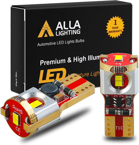 Alla Lighting Newest 194 LED Bulbs Super Bright T10 175 168 2825 W5W ZS SMD 12V LED Bulbs for Car License Plate Tag Interior Map Dome Trunk Courtesy Lights, 6000K Xenon White