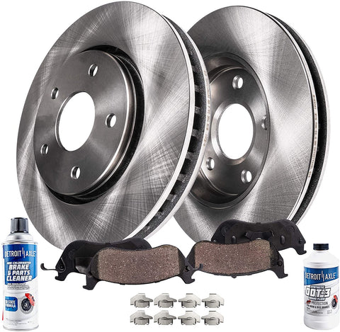 Detroit Axle - Pair (2) Front Disc Brake Kit Rotors w/Ceramic Pads w/Hardware & Brake Kit Cleaner & Fluid for 2005 2006 2007 2008 2009 2010 Honda Odyssey