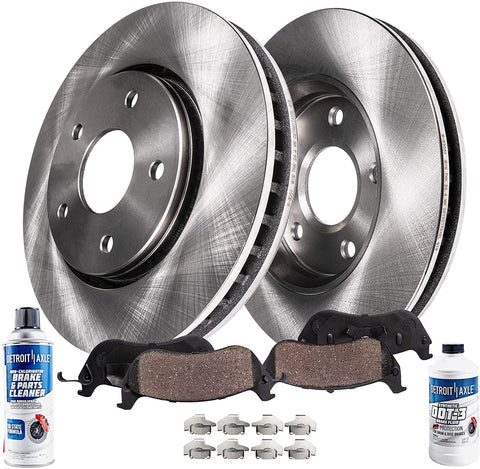Detroit Axle - Pair (2) REAR Disc Brake Kit Rotors w/Ceramic Pads w/Hardare & Brake Kit Cleaner & Fluid for 2012 2013 2014 2015 2016 Ford Focus