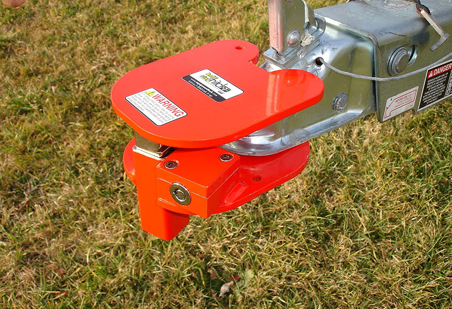 Equipment Lock BRHL - Steel Ball and Ring Hitch Lock - Durable, Secure Trailer Hitch Lock - Trailer Accessories - Electro-Plated and Powder Coated Finish - Red