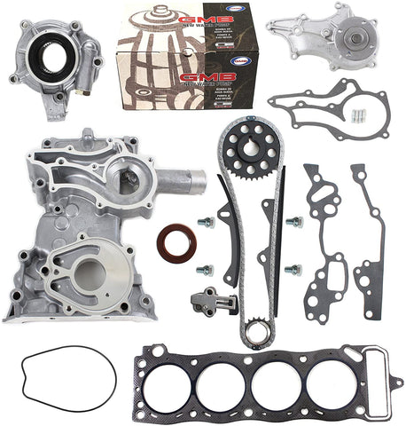 NEW Timing Chain Kit (2 Heavy Duty Metal Guide Rails) with Timing Cover, Water Pump, Graphite Head Gasket compatible with 85-95 Toyota 2.4L 4Runner Pickup Celica SOHC 22RE 22REC