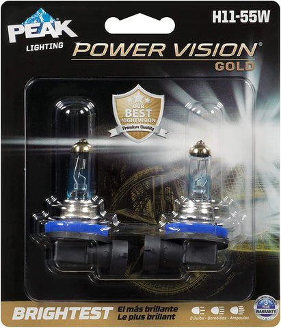PEAK Power Vision Gold Automotive Performance Headlamp, H11 55W, 2 Pack