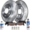 Detroit Axle - Pair (2) Rear Drilled and Slotted Disc Brake Kit Rotors w/Ceramic Pads w/Hardware & Brake Kit Cleaner & Fluid for 2007-2017 Jeep Wrangler