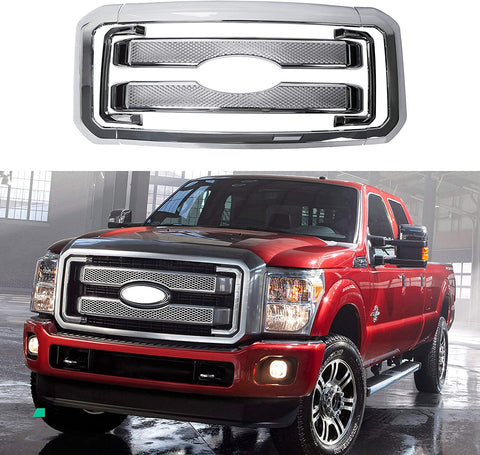 Front Mesh Grille Covers Compatible With 2011-2016 F250 F350 Super Duty Chrome Grill Covers