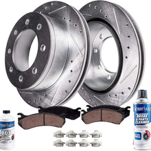 Detroit Axle - Front Drilled and Slotted Disc Brake Kit Rotors w/Ceramic Pads w/Hardware & Brake Kit Cleaner & Fluid for 2006 2007 2008 Dodge Ram 1500 Mega Cab - [2003-2008 Dodge Ram 2500 or 3500]