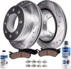 Detroit Axle - Pair (2) Rear Drilled and Slotted Disc Brake Kit Rotors w/Ceramic Pad Kit for 2000 2001 2002 2003 2004 2005 Ford Excursion - [1999-2004 F-250 Super Duty]