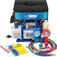 VIVOHOME 110V 1/4 HP 3.5CFM Single Stage Rotary Vane Air Vacuum Pump and R134a AC Manifold Gauge Set Kit with Thermometer Carry Bag for HVAC Air Conditioning Refrigeration Recharging