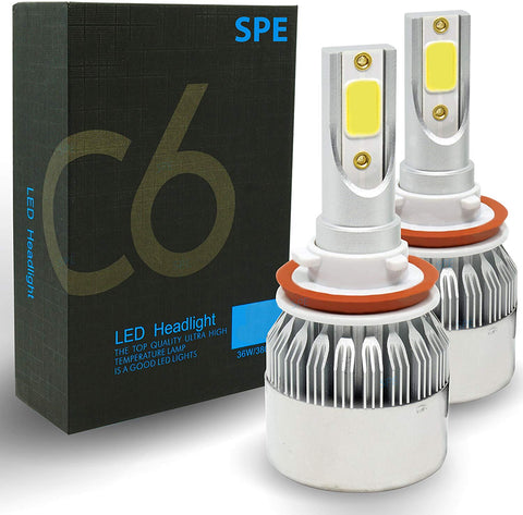 SPE LED Headlight Bulbs - H11 (H8, H9, H16) - 72W 7600LM 6000K Cool White Bulb - Direct Replacements, IP67 Waterproof - 2 Year Warranty