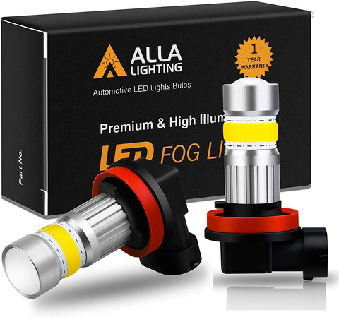 Alla Lighting 2800lm H8 H11 LED Bulb 3000K Amber Yellow Xtreme Super Bright High Power COB-72 H16 Fog Lights DRL Replacement for Cars, Trucks