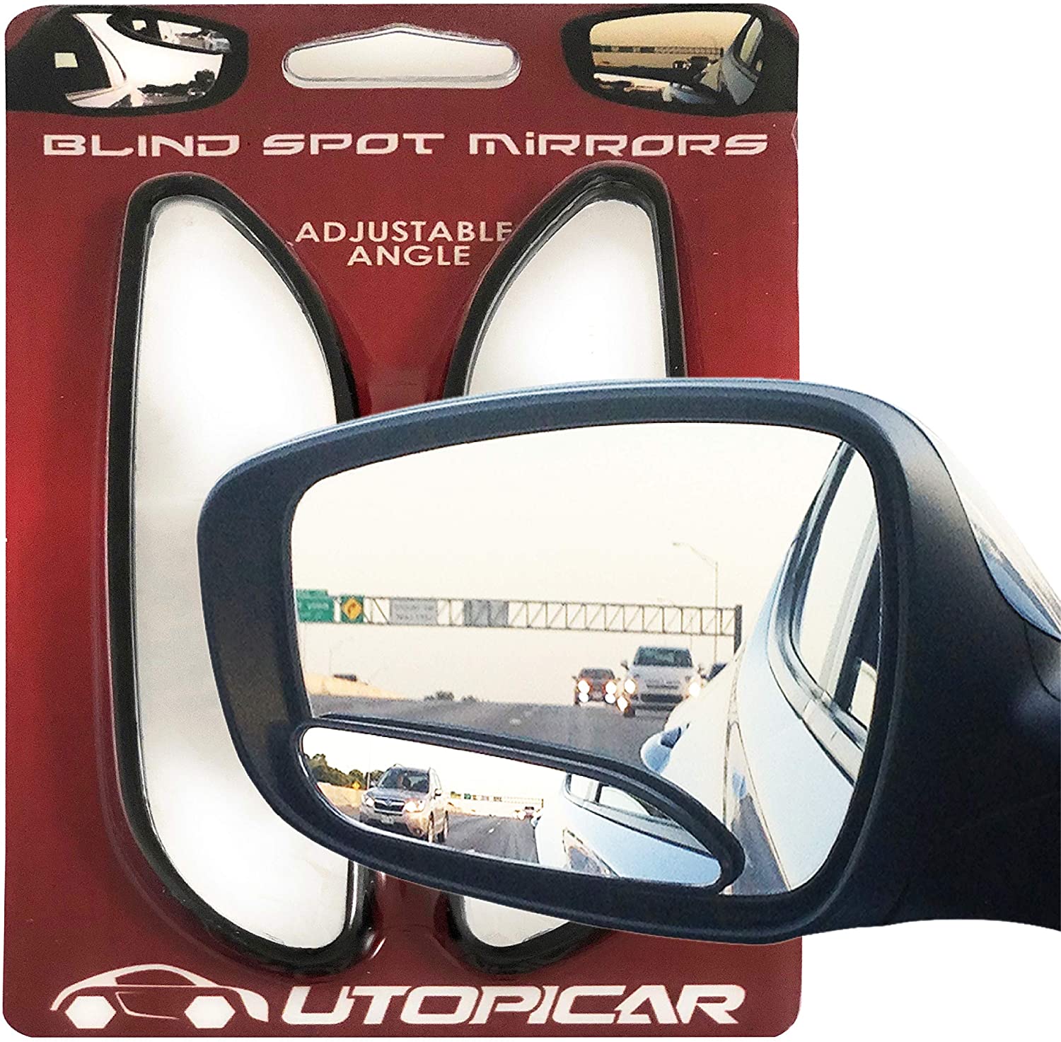 Blind Spot Mirrors. long design Car Mirror for blind side by Utopicar for traffic safety. Door mirrors for great rear view! [stick-on] (2 pack)